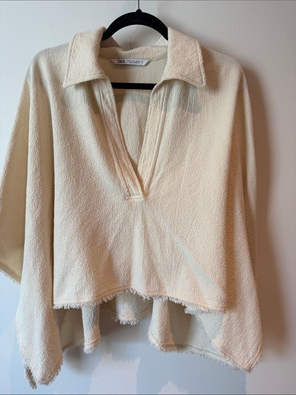 Zara Off-White pancho style collared Top
